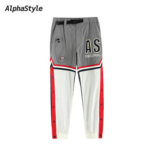 AlphaStyle运动长裤男女同款2021早秋新款嘻哈国潮休闲宽松长裤 XS（推荐90-110斤） 酒红色