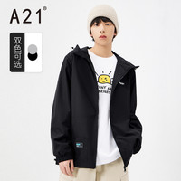 A21 男装连帽长袖外套2022春季新款休闲港风男士潮牌黑色风衣ins男 170/84A/M 中灰