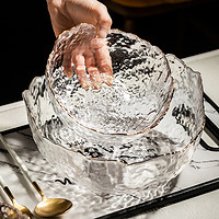 摩登主妇 ins风透明玻璃沙拉碗创意锤纹甜品碗描金三个装 透明描金沙拉碗3件套（大中小）