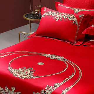 60S长绒棉大红结婚套件床上用品纯棉八件套 1.8m床/220*240cm/八件套 罗莎之环