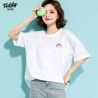 TEDDY ISLAND纯棉短袖t恤女白色设计感小众学生上衣宽松体恤衫潮