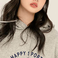 JEANSWEST 真维斯 女装 2021冬季新款 网球少女保暖加绒连帽印花长袖卫衣JR 165/88A/M 麻灰8950