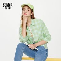 森马 Semir衬衫女撞色格子假两件2021年早春新款宽松显瘦七分袖衬衣3