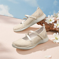 skechers斯凯奇女鞋春夏透气蕾丝玛丽珍软底一脚蹬休闲运动鞋104205 全黑色 35 乳白色 38