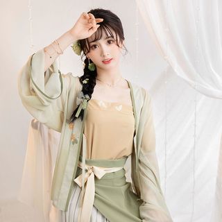 CHIXIA 池夏 春茶宴:竹音 宋制对襟短衫吊带两片裙原创改良汉服女春夏