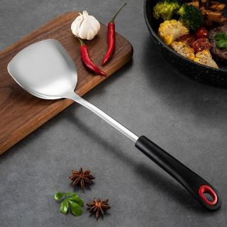 curta科得抛光铲防滑全钢长柄不锈钢锅铲炒勺加厚炒菜铲子铁铲子