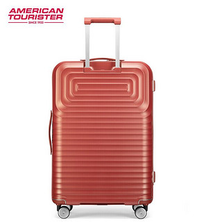 美旅 回形箱大容量旅行箱超轻行李箱飞机轮顺滑拉杆箱波浪纹密码箱25英寸NC3 橘红色