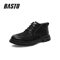 BASTO 百思图 2021冬季新款商场同款商务通勤舒适男休闲皮鞋H3970DM1 黑色 40