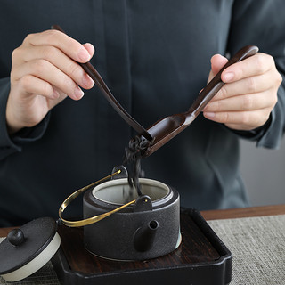 苏氏陶瓷 茶具配件茶道手绘彩画六君子 实木茶夹杯夹