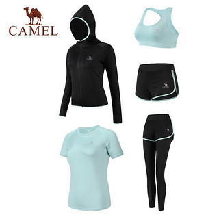 骆驼（CAMEL） 瑜伽服女套装健身房运动服夏天薄款跑步网红健身服 A7S1UO8135，氧气蓝，五件套 M Y9W1UO8644，豆沙绿，五件套 XL