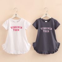 贝壳元素 宝宝字母连衣裙夏装新款女童童装短袖荷叶边裙子qz4619