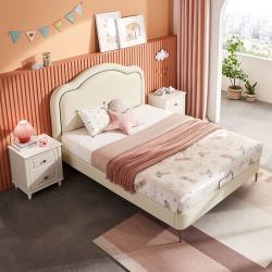 林氏木业儿童床女孩少女公主床卧室单人小床小户型软包家具lh098