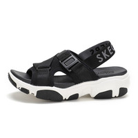 Skechers斯凯奇女鞋休闲皮带扣一脚蹬沙滩鞋厚底露趾凉鞋女163051 黑色 36