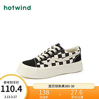 hotwind 热风 女鞋2022年春季新款棋盘格帆布鞋厚底百搭休闲鞋女 19黑白 37（正码）