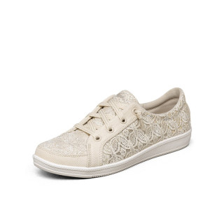 skechers斯凯奇女鞋新款蕾丝轻便帆布休闲鞋10014011黑色白色37自然色