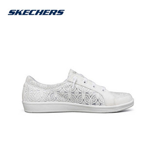 Skechers\斯凯奇女鞋新款蕾丝轻便帆布休闲鞋10014011 黑色/白色 37 白色 37