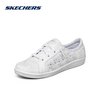 Skechers\斯凯奇女鞋新款蕾丝轻便帆布休闲鞋10014011 黑色/白色 37 白色 37