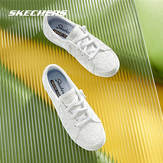 Skechers\斯凯奇女鞋新款蕾丝轻便帆布休闲鞋10014011 黑色/白色 37 白色 37