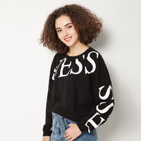 GUESS 春秋款女士纯色字母LOGO套头卫衣 L 黑色