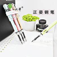 正姿钢笔学生专用三年级小学生可换墨囊可吸墨水一枝笔铱金练字钢笔套装粉色紫色黄色 蓝色塑料钢笔