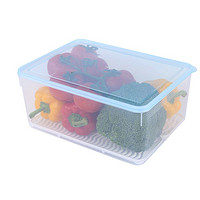 佳佰 冰箱储物盒大保鲜盒长方形塑料密封蔬菜水果抽屉式冷冻整理收纳盒 透明蓝2大2小