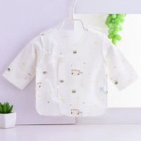 木幼事 新生儿衣服婴儿半背衣春秋夏薄款0-3个月初生宝宝上衣和尚服内衣 蓝边皇冠 白底黄小象