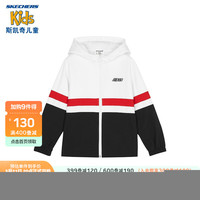 Skechers斯凯奇童装2022春季新品男女童连帽外套休闲宽松大童上衣儿童梭织开衫L122K099 冰爽蓝/01US 150cm 亮白色/0019 120cm