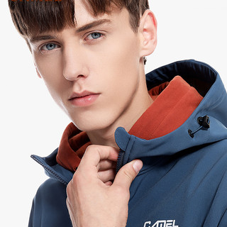 CAMEL 骆驼 男士加绒外套春秋款上衣休闲男装防风夹克衣服春装冲锋衣风衣 蓝 XXL