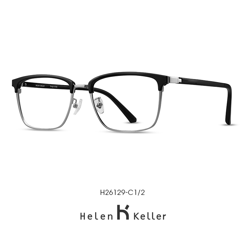 Helen Keller 海伦凯勒 眼镜框男潮商务防蓝光近视眼镜架可配镜片宝岛官方 H26129 亮银 200-500度