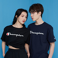 Champion22夏季男女同款草写印刷标logo圆领纯棉T恤经典情侣半袖 S 炭灰色GT23H-Y07718-G61