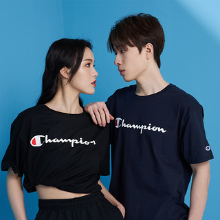 Champion22夏季男女同款草写印刷标logo圆领纯棉T恤经典情侣半袖 XL 5TQ