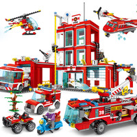 森宝积木儿童城市系列消防车模型小颗粒男孩子玩具益智力6-8-12岁