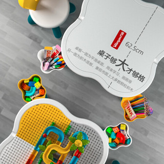 万高（Wangao）儿童拼装积木玩具兼容乐高大颗粒萌兔积木桌子多功能收纳男女孩游戏萌兔学习桌拼装99
