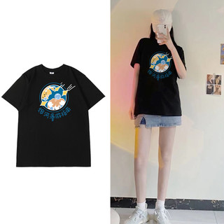 2022新款港风短袖T恤女ins潮情侣夏装白色卡通潮上衣宽松大码半袖