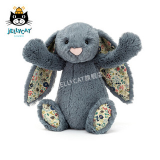 jELLYCAT 2021款花布灰蓝色邦尼兔柔软毛绒玩具安抚睡觉抱枕小玩偶生日礼物送礼可爱公仔 灰蓝色 18cm