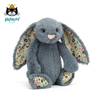 jELLYCAT 2021款花布灰蓝色邦尼兔柔软毛绒玩具安抚睡觉抱枕小玩偶生日礼物送礼可爱公仔 灰蓝色 18cm