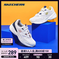 SKECHERS 斯凯奇 春夏透气情侣运动跑步鞋男轻便休闲小白鞋老爹鞋女 白色/黄色/WYL(女款) 35.5