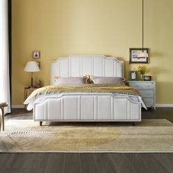 quanu全友家居床美式复古加高靠背进口头层黄牛皮18米双人床优质实木