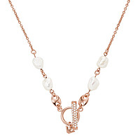 EMPORIO ARMANI 女士玫瑰金圆环珍珠吊坠项链设计感轻奢锁骨链