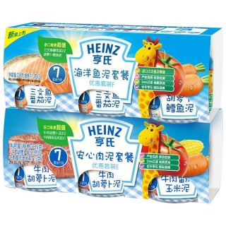 Heinz 亨氏 婴儿辅食套餐 安心肉泥113g*3+海洋鱼泥113g*3