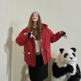 ELF SACK 妖精的口袋 女士立领羽绒服 11315016 剪影爱心熊款 红色 L
