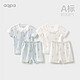 aqpa 夏季薄款婴儿短袖套装0-1-2岁男女宝宝衣服纯棉两件套 米白色（1件） 90cm