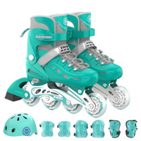 SWAY 斯威 T1 儿童轮滑鞋+护具头盔大礼包 翡翠绿 L