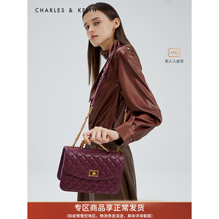 CHARLES & KEITH CHARLES＆KEITH早春新品CK2-70701136-2女士优雅菱格链条单肩包 Burgundy葡萄酒红色 S