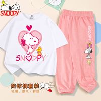 史努比女童夏装套装2022新款女孩洋气纯棉短袖儿童薄款运动两件套
