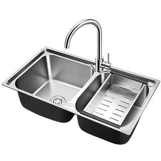 VATTI 华帝 304不锈钢水槽双槽 拉丝不锈钢洗菜盆 厨房水槽 厨房洗碗盆091203(750*400*205)