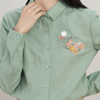 INMAN 茵曼 女士长袖衬衫 K18213662 粉绿色 S