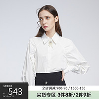 miss COCOON冬装新款女装褶皱设计珍珠胸针装饰长袖衬衫上衣