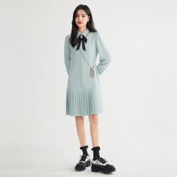 秋水伊人 学院风复古减龄蝴蝶结连衣裙2022新款春季雪纺长袖裙子女夏