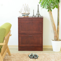 香木语 实木鞋柜简约现代经济免安装大容量翻斗鞋柜门厅柜玄关柜棕色两层